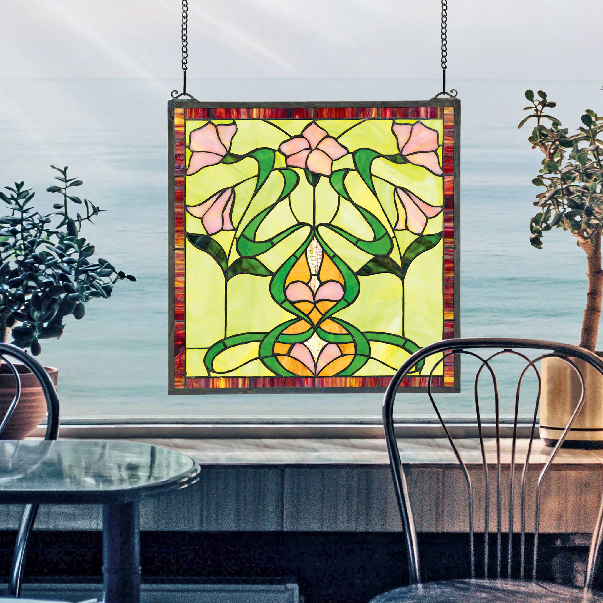 Toscano - Nouveau Lily Stained Glass Window