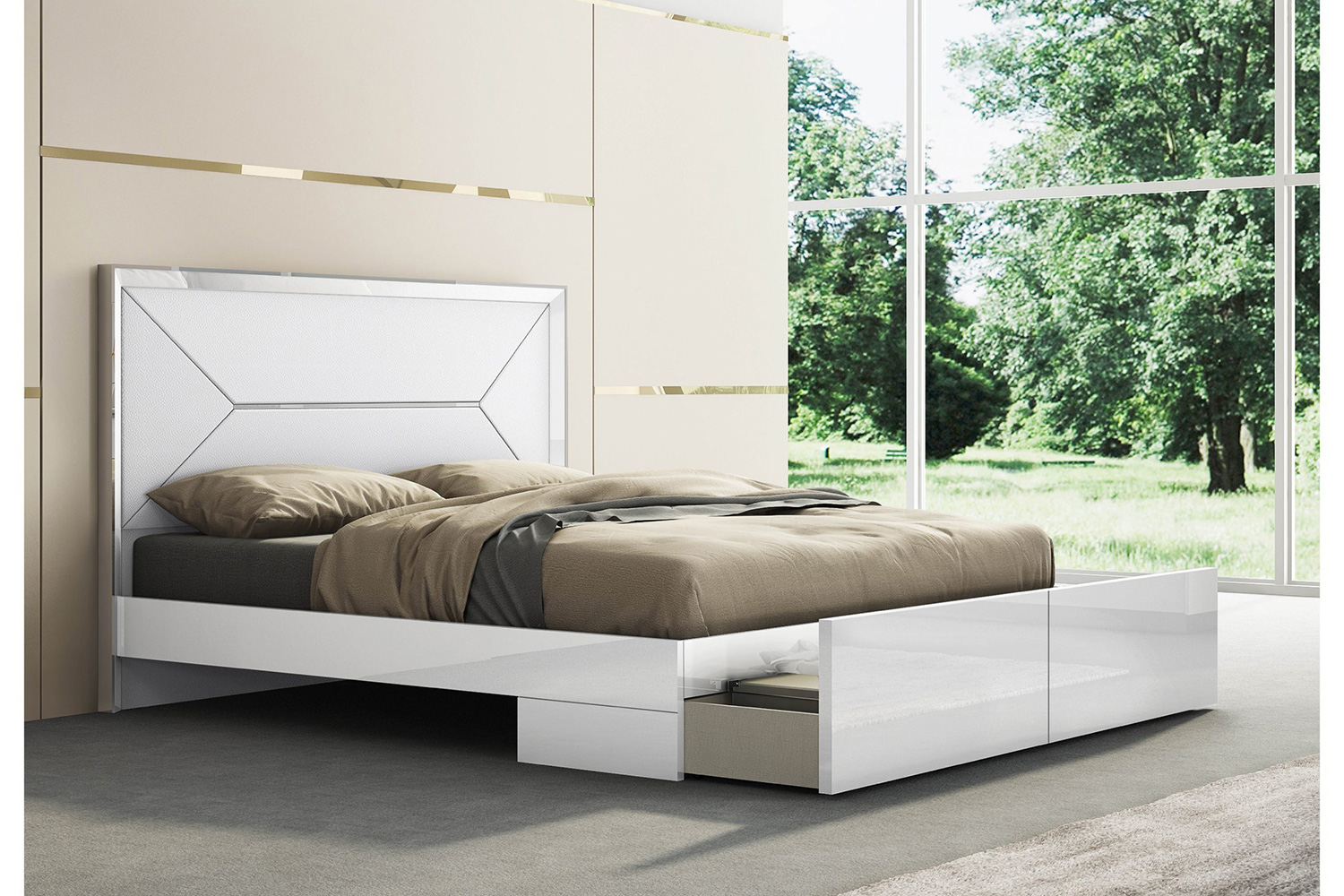 Whiteline Navi Queen Size Bed - White