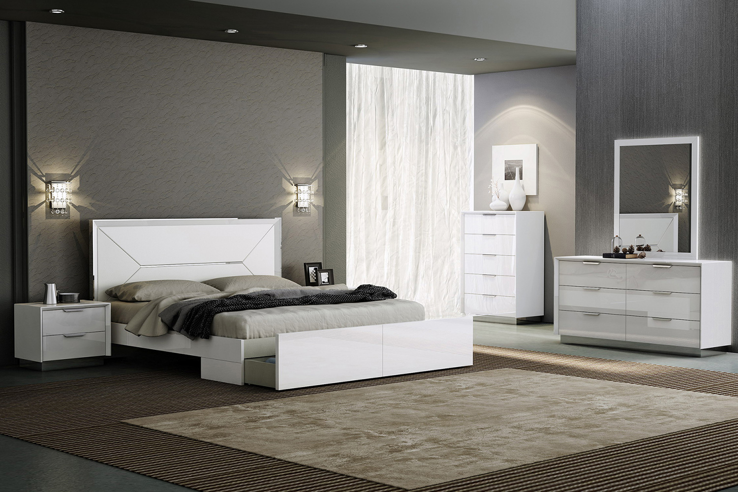 Whiteline Navi Queen Size Bed - White