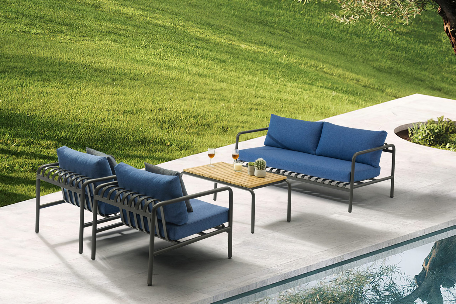 Whiteline - Andrea 4-Pieces Outdoor Collection in Blue