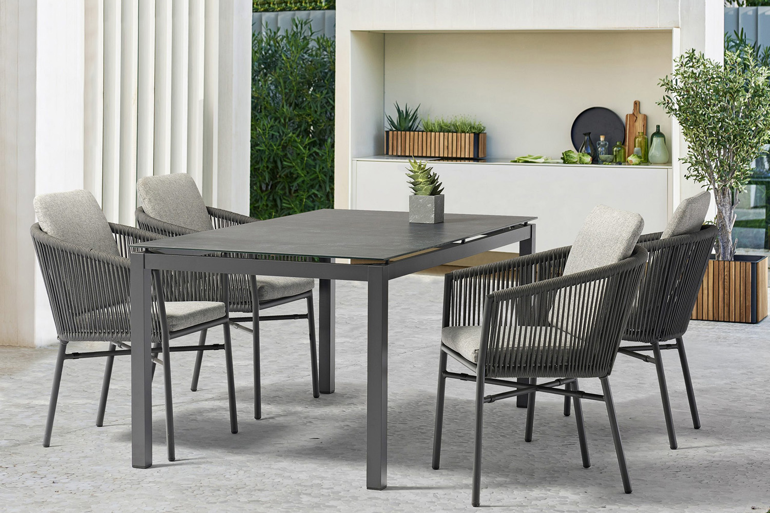 Whiteline - Lynn Outdoor Dining Amrchair in Light Gray