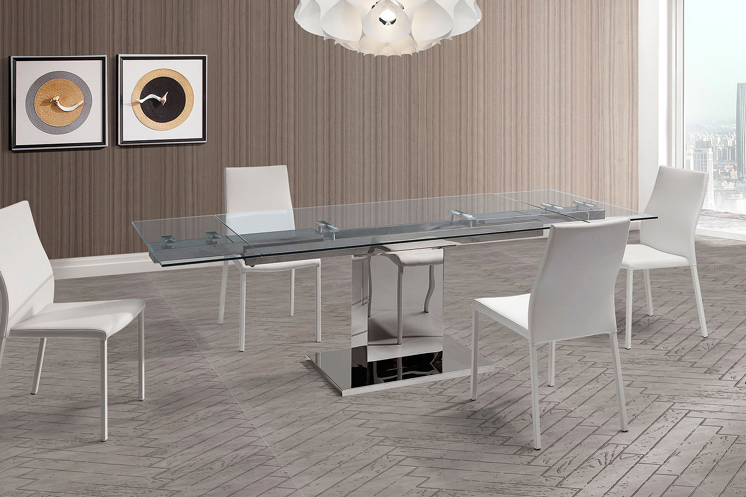 Whiteline - Slim Extendable Dining Table in Clear