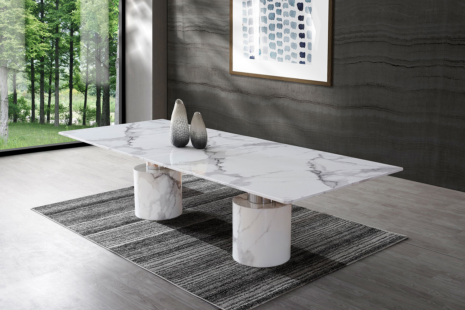 Whiteline Geneva Small Dining Table - White, Silver Base