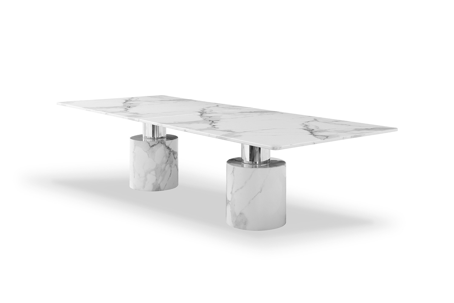 Whiteline Geneva Small Dining Table - White, Silver Base