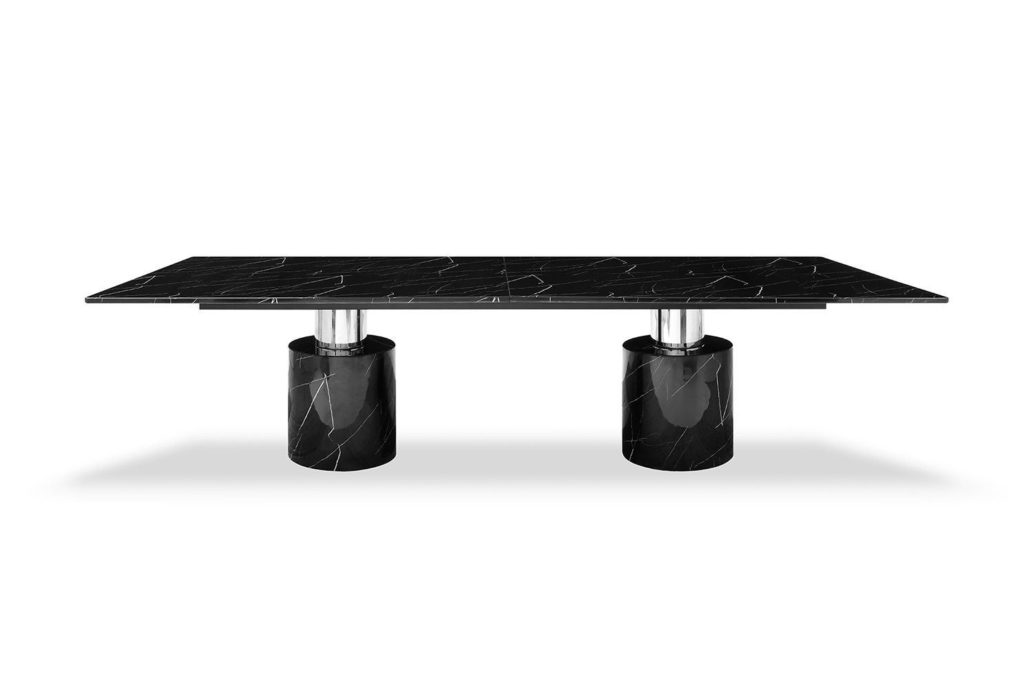 Whiteline Geneva Large Dining Table - Black, Silver Base