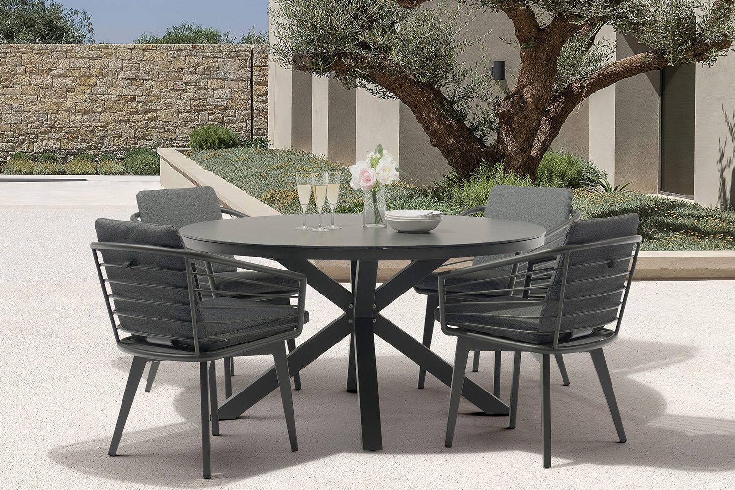 Whiteline - Kassey Outdoor Round Dining Table in Dark Gray