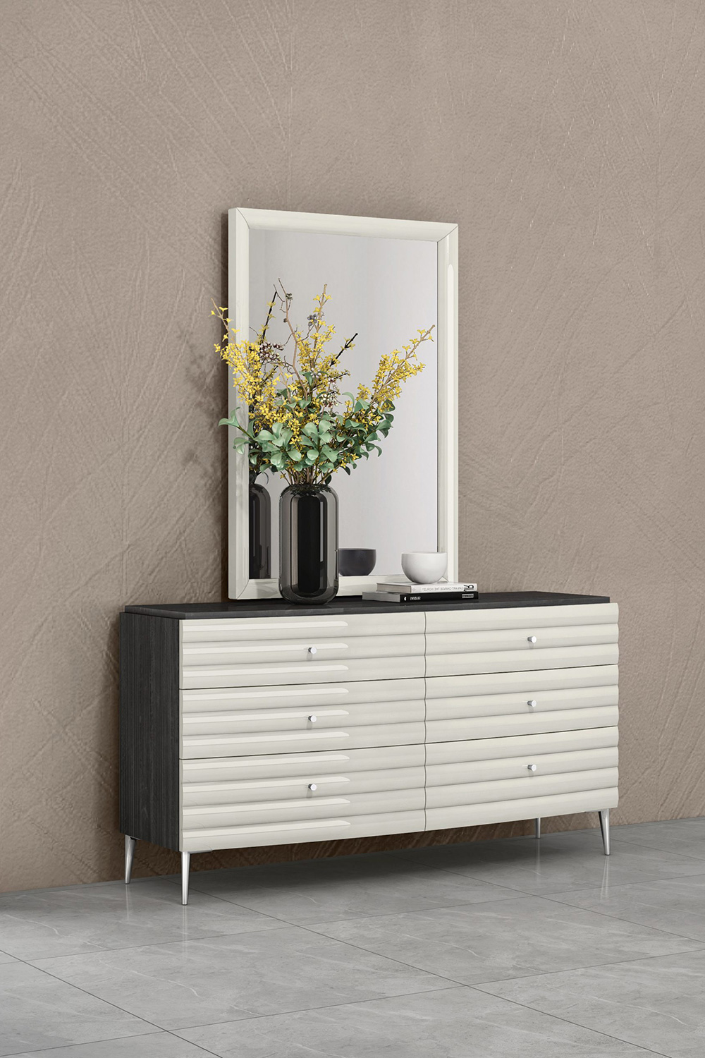 Whiteline - Pino Rectangular Mirror in Light Gray