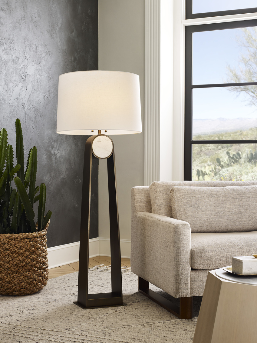 Wildwood - Emmons Floor Lamp in Natural White/Bronze, Marble