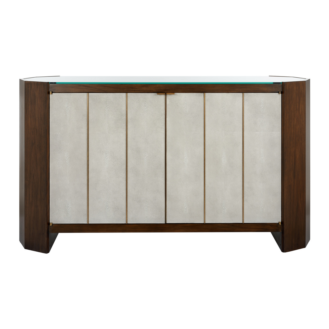 Wildwood - Harper Console in Walnut/Gray/Antique Brass/Clear, Wood