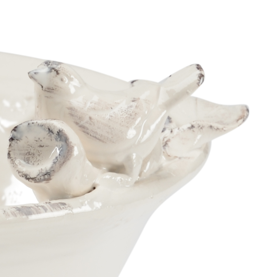 Wildwood - Wren Centerpiece in Aged White Glaze, Ceramic/Porcelain