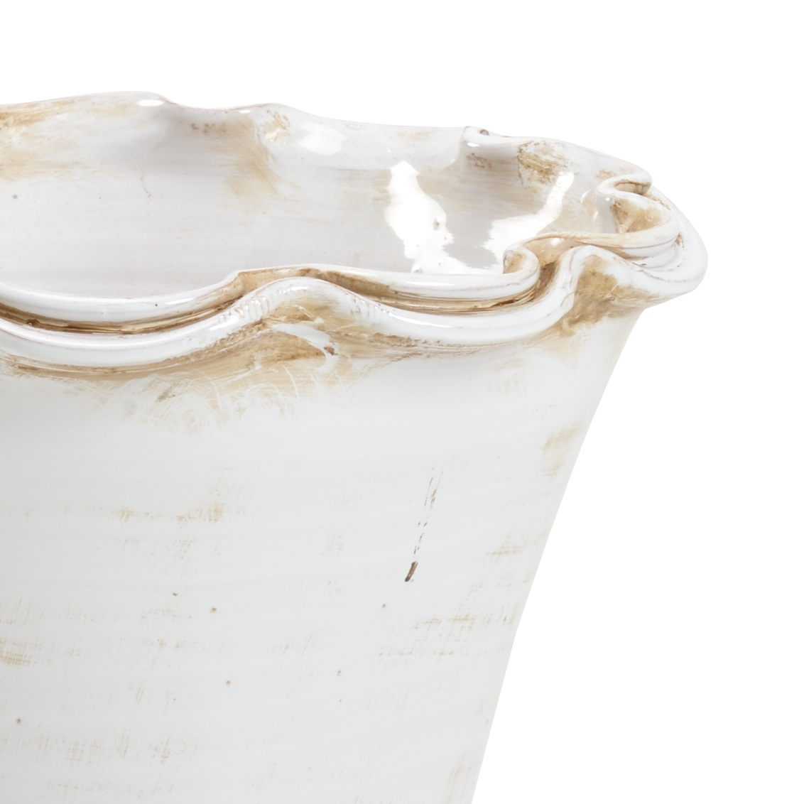 Wildwood - Impruneta Fluted Pot in Aged White Glaze, Small