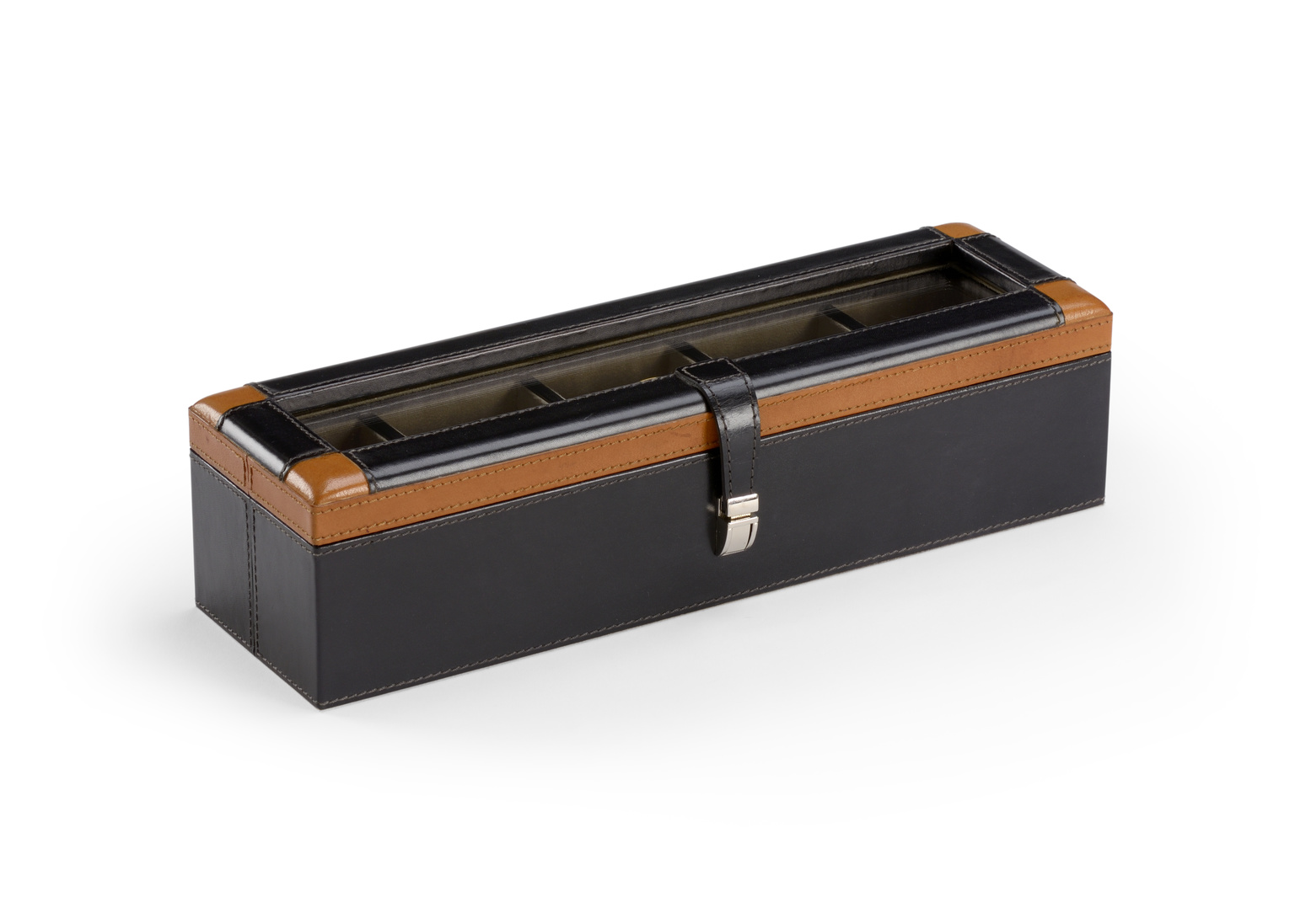 Wildwood - Watch Display Box in Black/Golden/Clear/Nickel, Leather