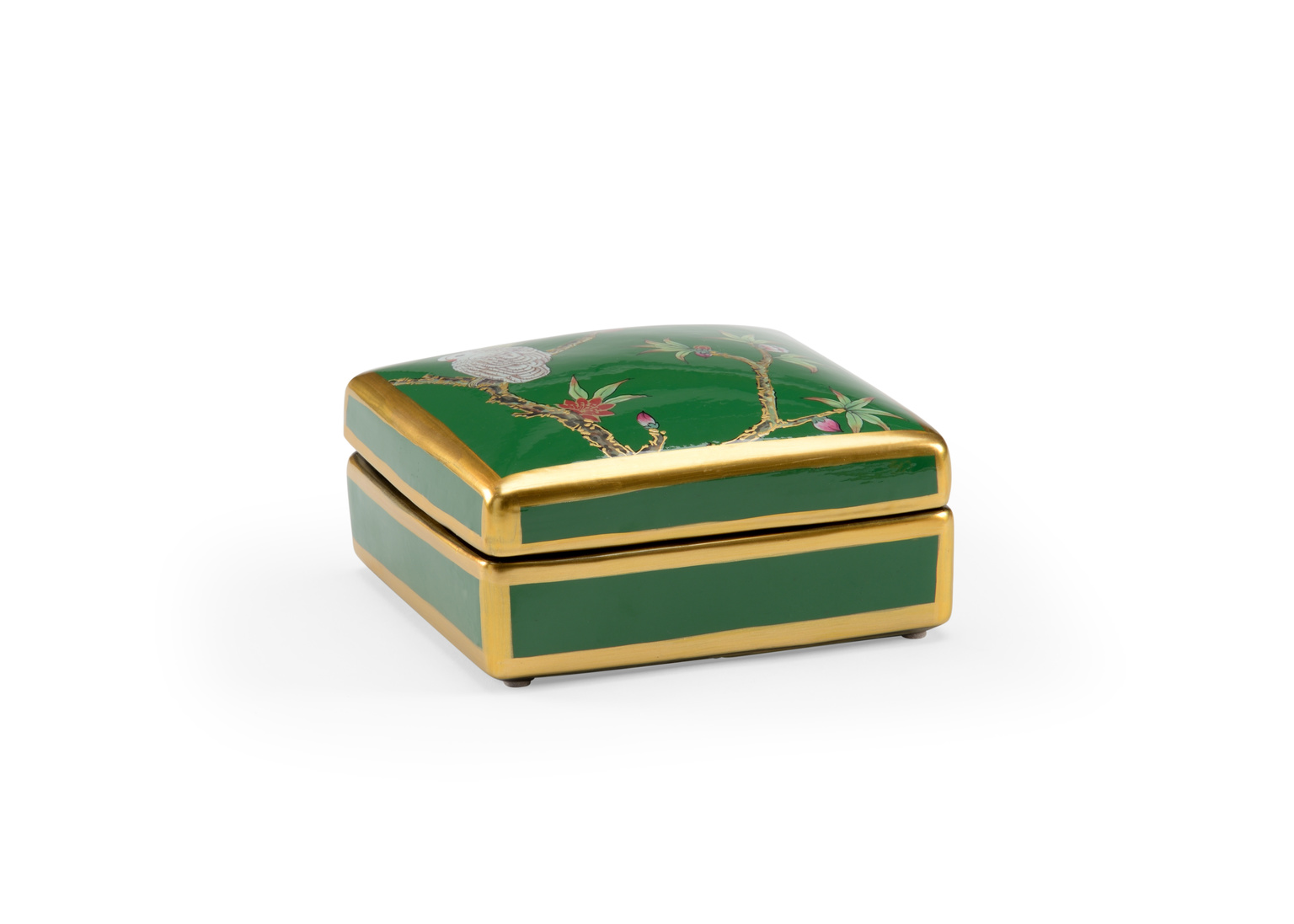 Wildwood - Polly Davis Box in Green Glaze/Metallic Gold, Ceramic/Porcelain