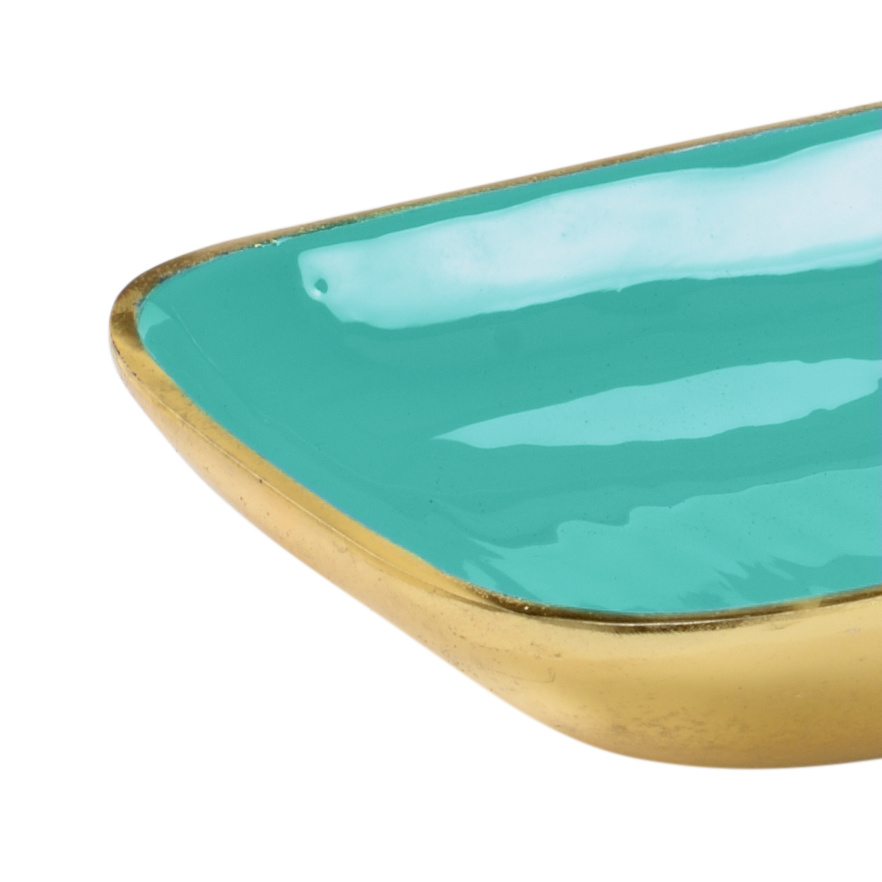 Wildwood - Caribbean Retangular Tray in Gold/Aqua, Metal