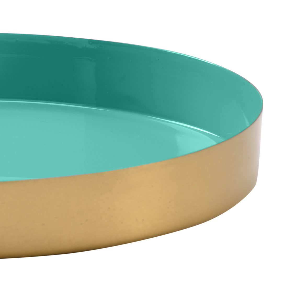 Wildwood Caribbean Round Gold Tray - Polished Gold/Aqua, Small