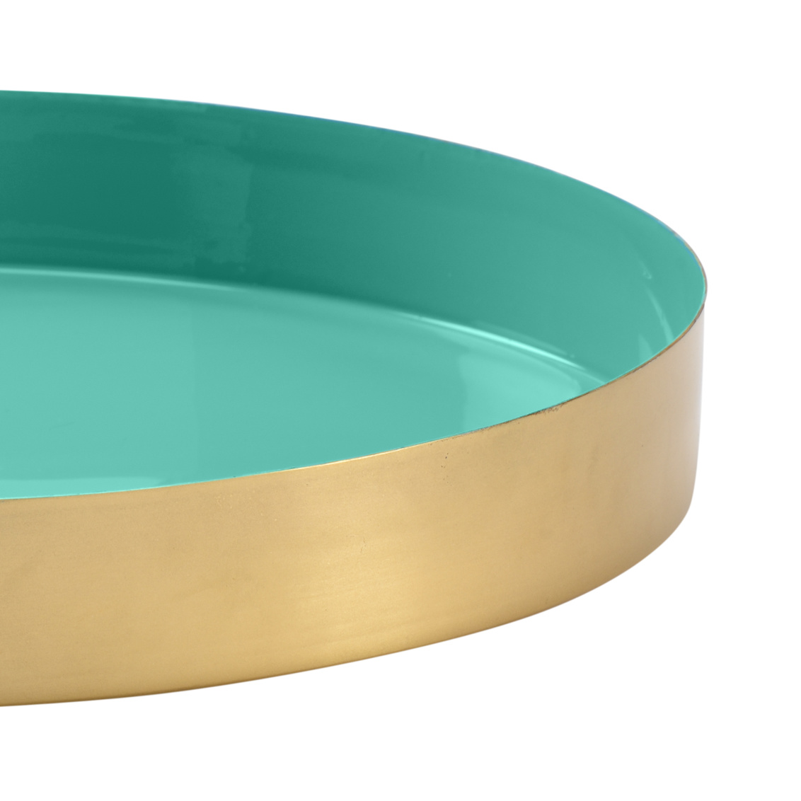 Wildwood Caribbean Round Gold Tray - Polished Gold/Aqua, Medium