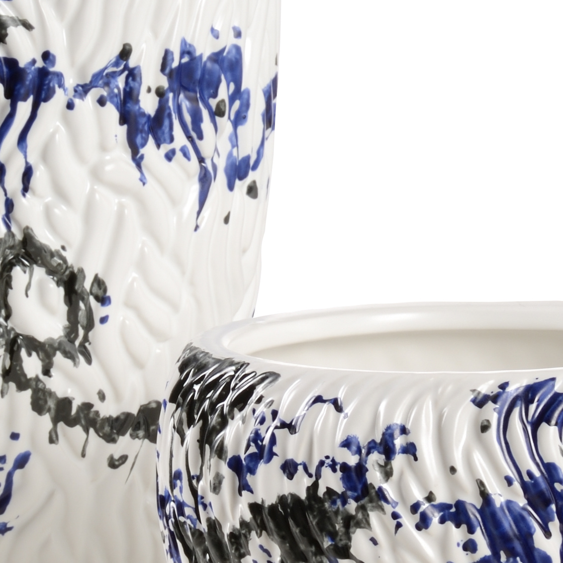 Wildwood - Pollock Vases (S2) in Matte White/Black/Blue Glaze, Ceramic/Porcelain