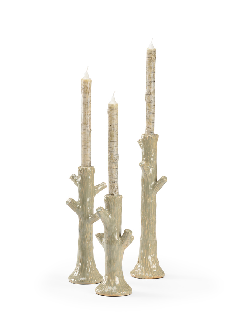 Wildwood Faux Bois Candlesticks - Green (S3)