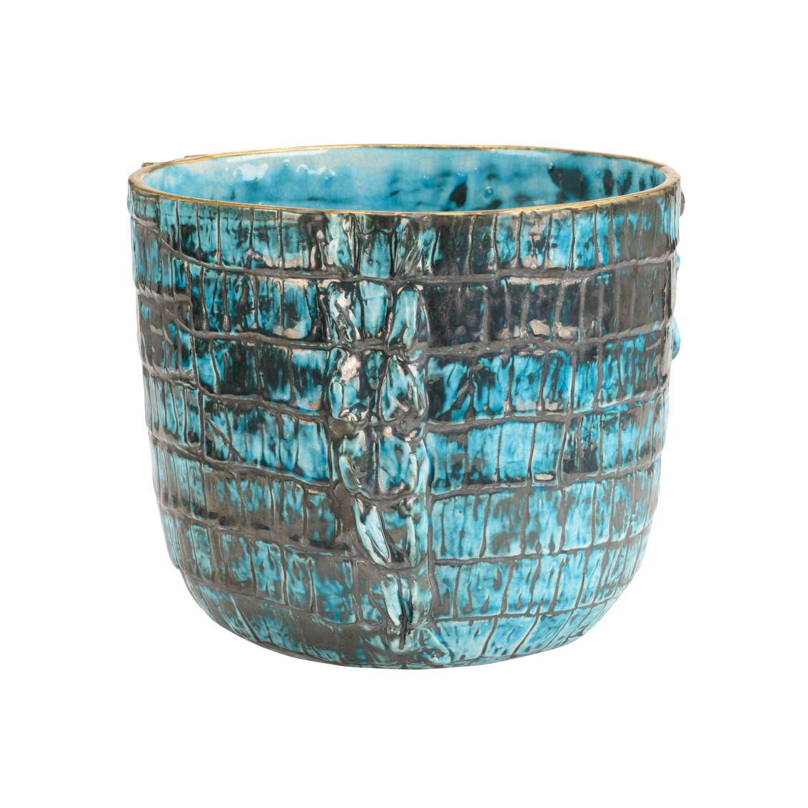 Wildwood - Coccodrillo Cachepot in Turquoise Glaze, Ceramic/Porcelain