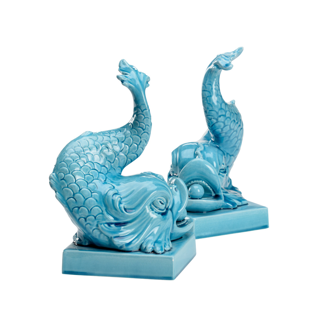 Wildwood - Italian Renaissance Dolphin (Pr) in Turquoise Glaze, Ceramic