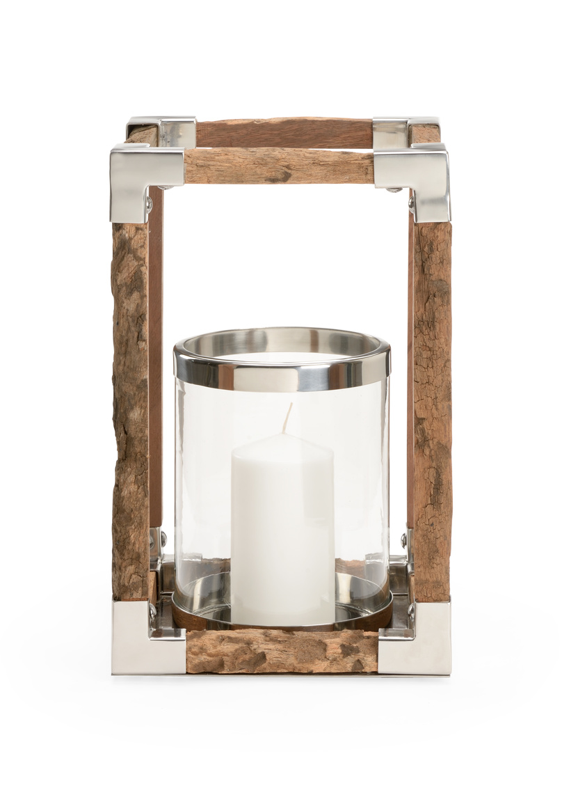 Wildwood - Modern Rustic Hurricane in Natural/Rough/Polished Nickel, Large