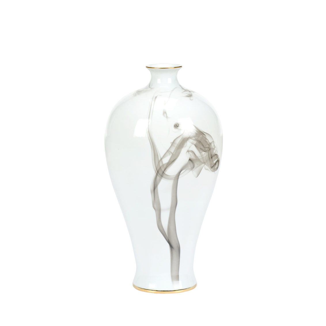 Wildwood White Cinder And Smoke Vase - White Glaze/Smoke Decal/Gold Trim, Medium