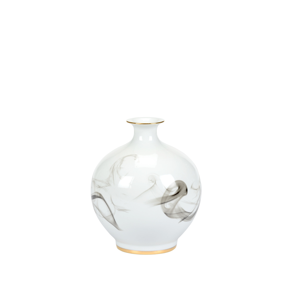 Wildwood White Cinder And Smoke Vase - White Glaze/Smoke Decal/Gold Trim, Small