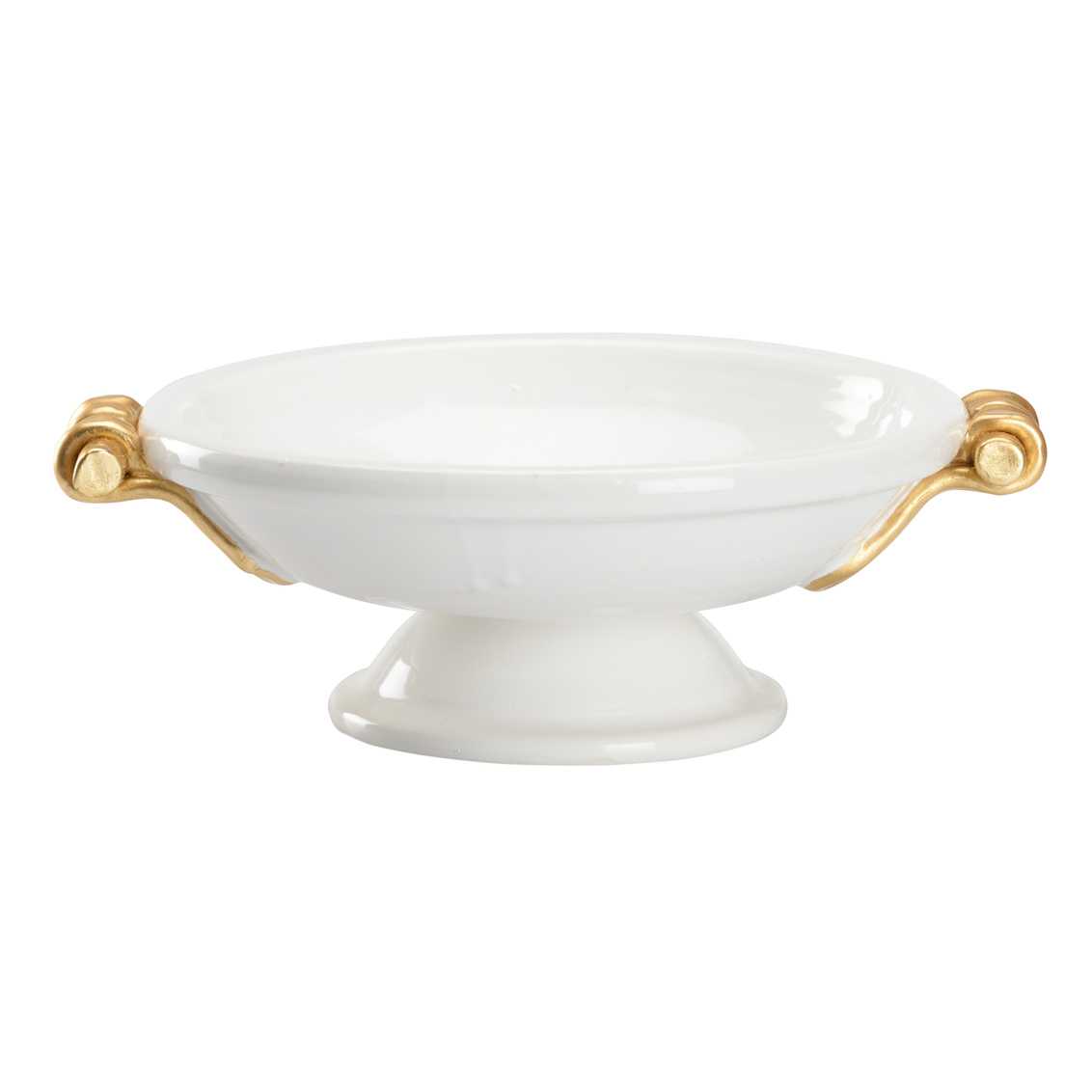 Wildwood - Cleo Compote in White Glaze/Gold Leaf, Ceramic