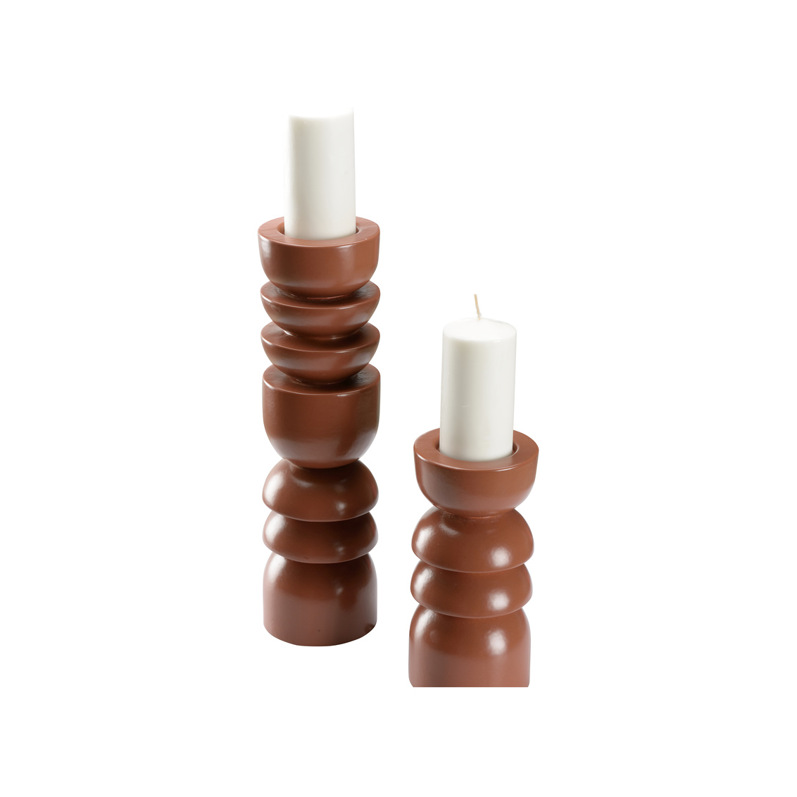 Wildwood Totem Sunset Candleholders - Brown Clay, Ceramic/Porcelain