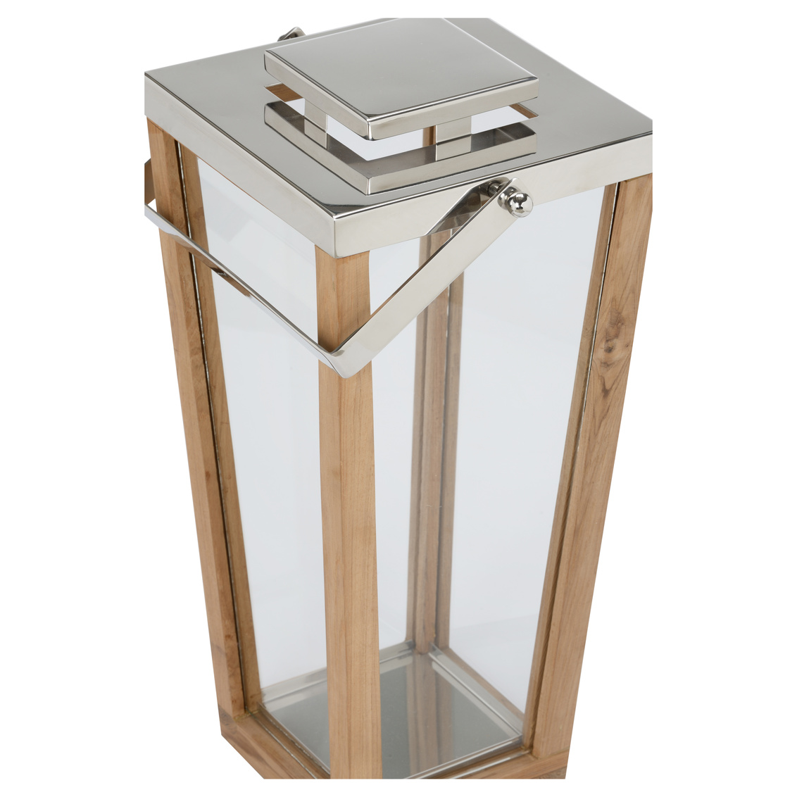 Wildwood Lanai Teak and Glass Hurricane - Natural/Polished Nickel/Clear, Medium