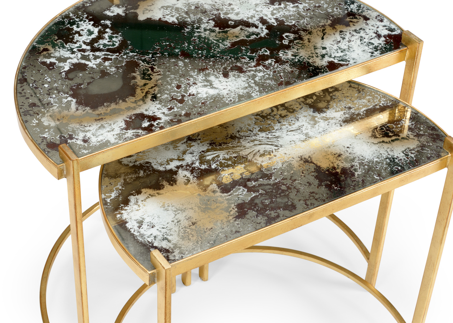 Wildwood Rockefeller Nested Tables (S2) - Acid Wash/Antique Gold Leaf, Mirror