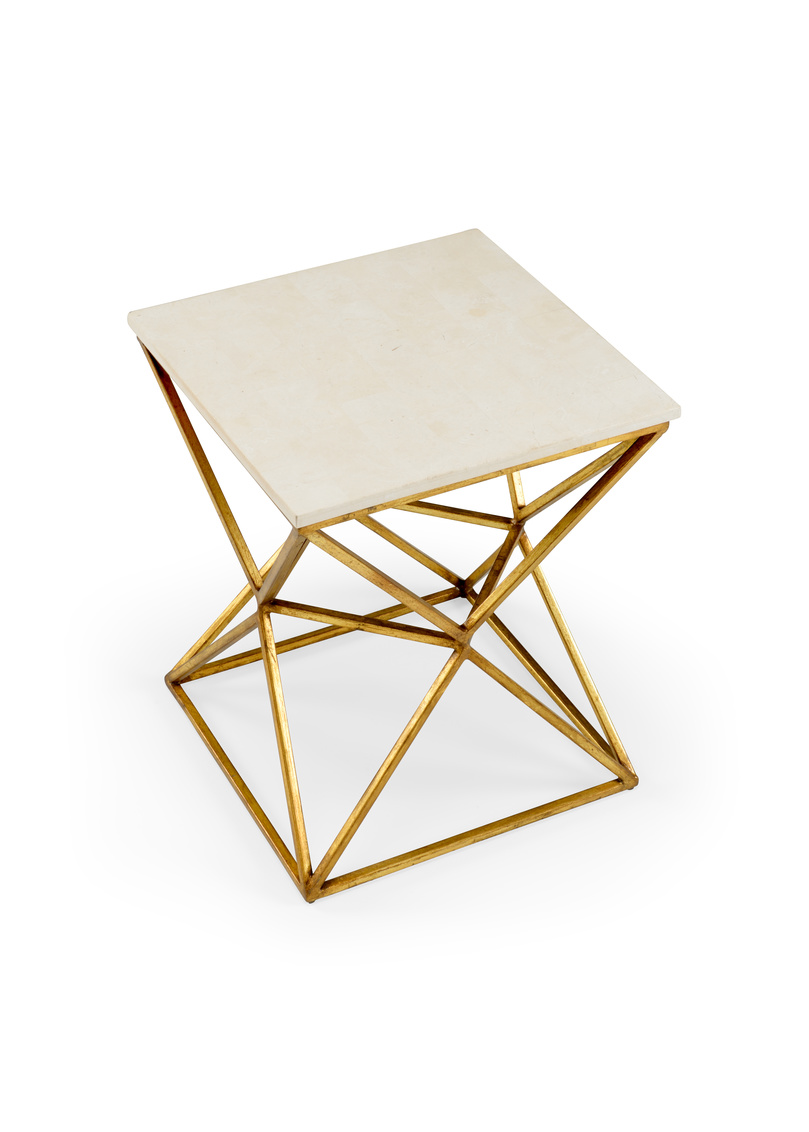 Wildwood - Geodesic Table in Gold Leaf/Natural, Iron/Stone