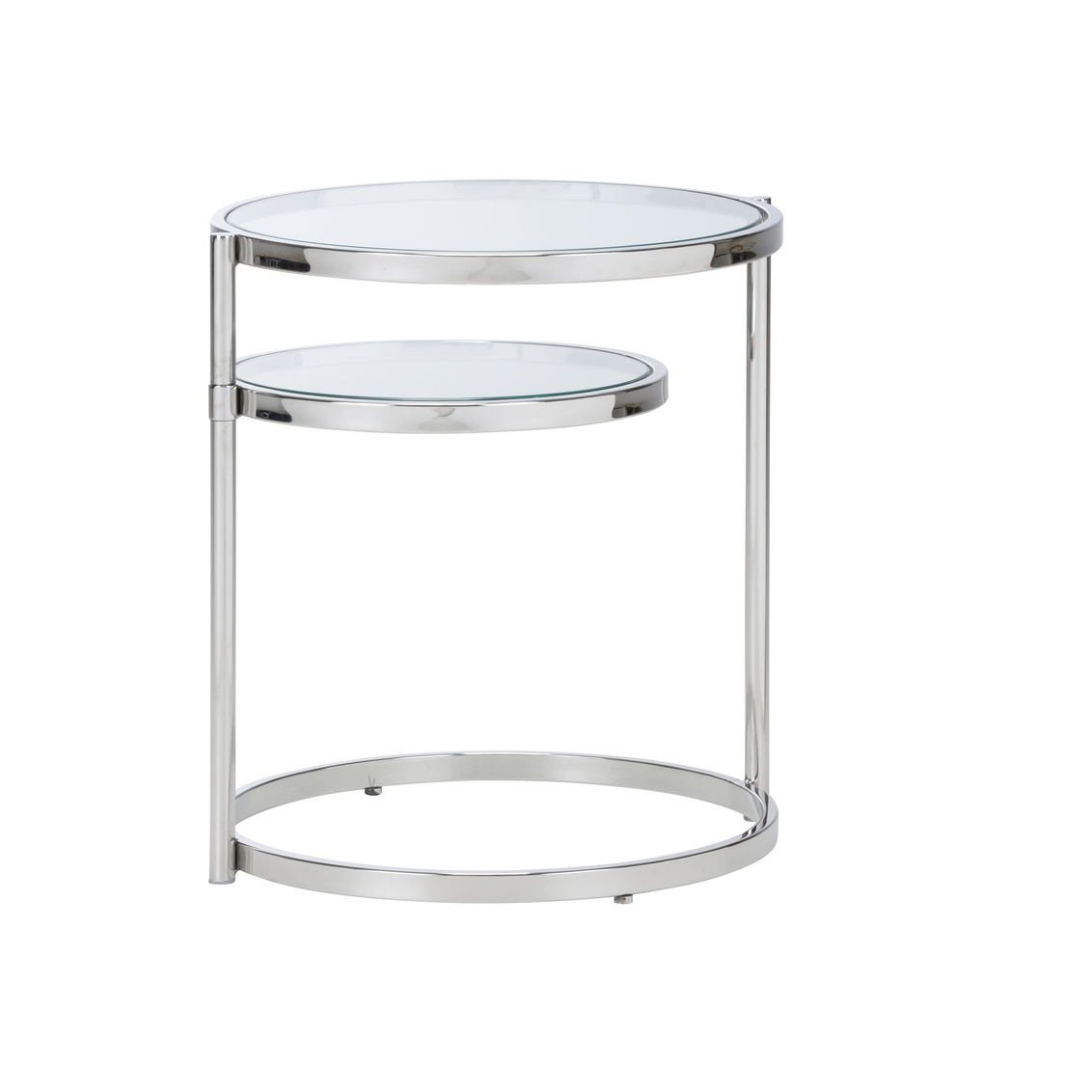 Whiteline Nickel Shelfie Table in Polished Nickel/Clear