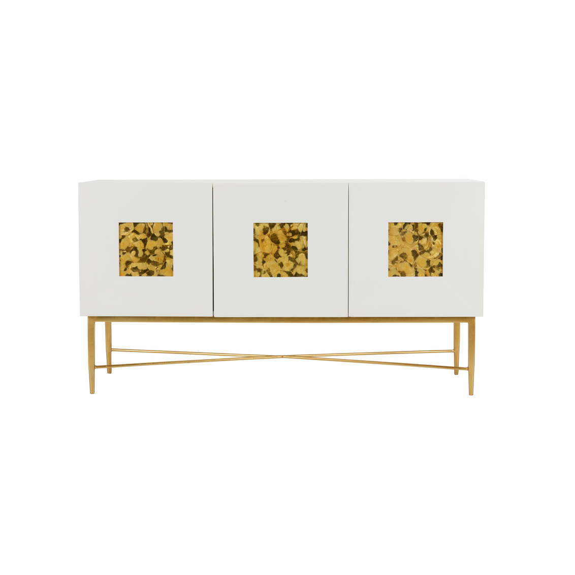 Wildwood - Dandelo Sideboard in Glossy White/Gold Tortoise/Gold Leaf, Large