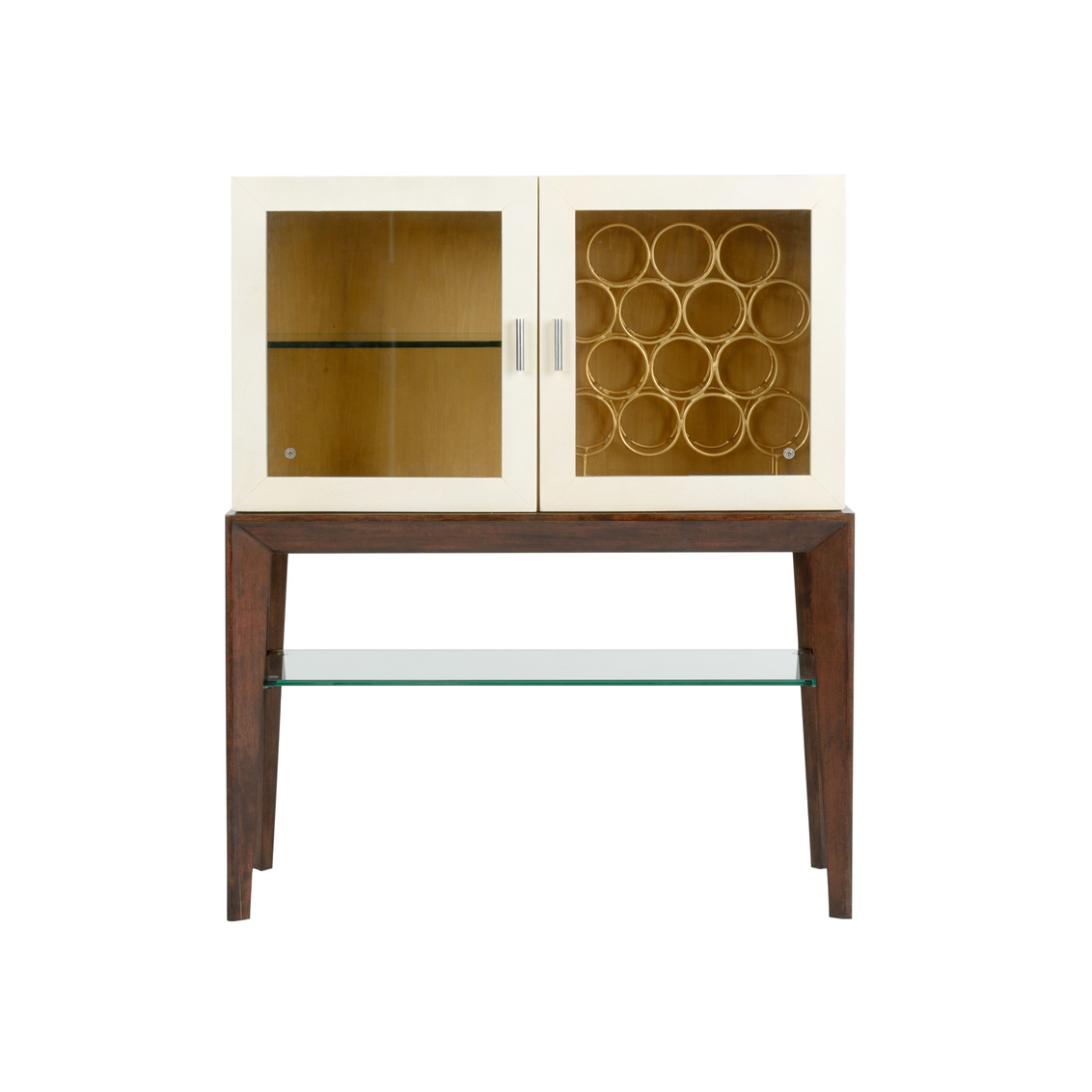 Wildwood™ Sommelier Wine Cabinet - Dark Walnut/Off White/Clear, Wood/Shagreen/Glass