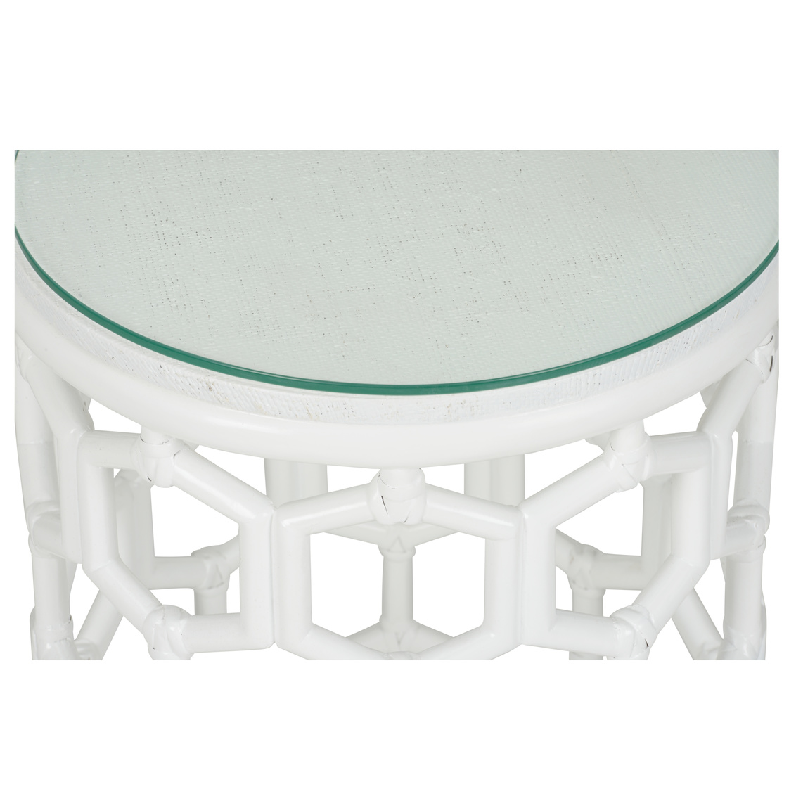 Wildwood - Cefalu Drinks Table in White/Clear, Rattan Pole/Raffia/Glass