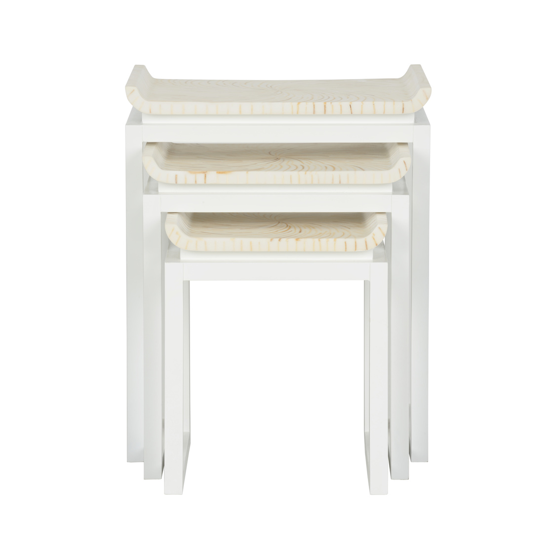 Wildwood - Koko Nesting Tables in White/Natural Brown/Cream, Wood/Coco Twig/Composite