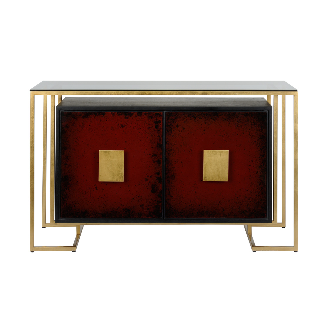 Wildwood - Makato Cabinet in Black/Gold Leaf/Red, Wood