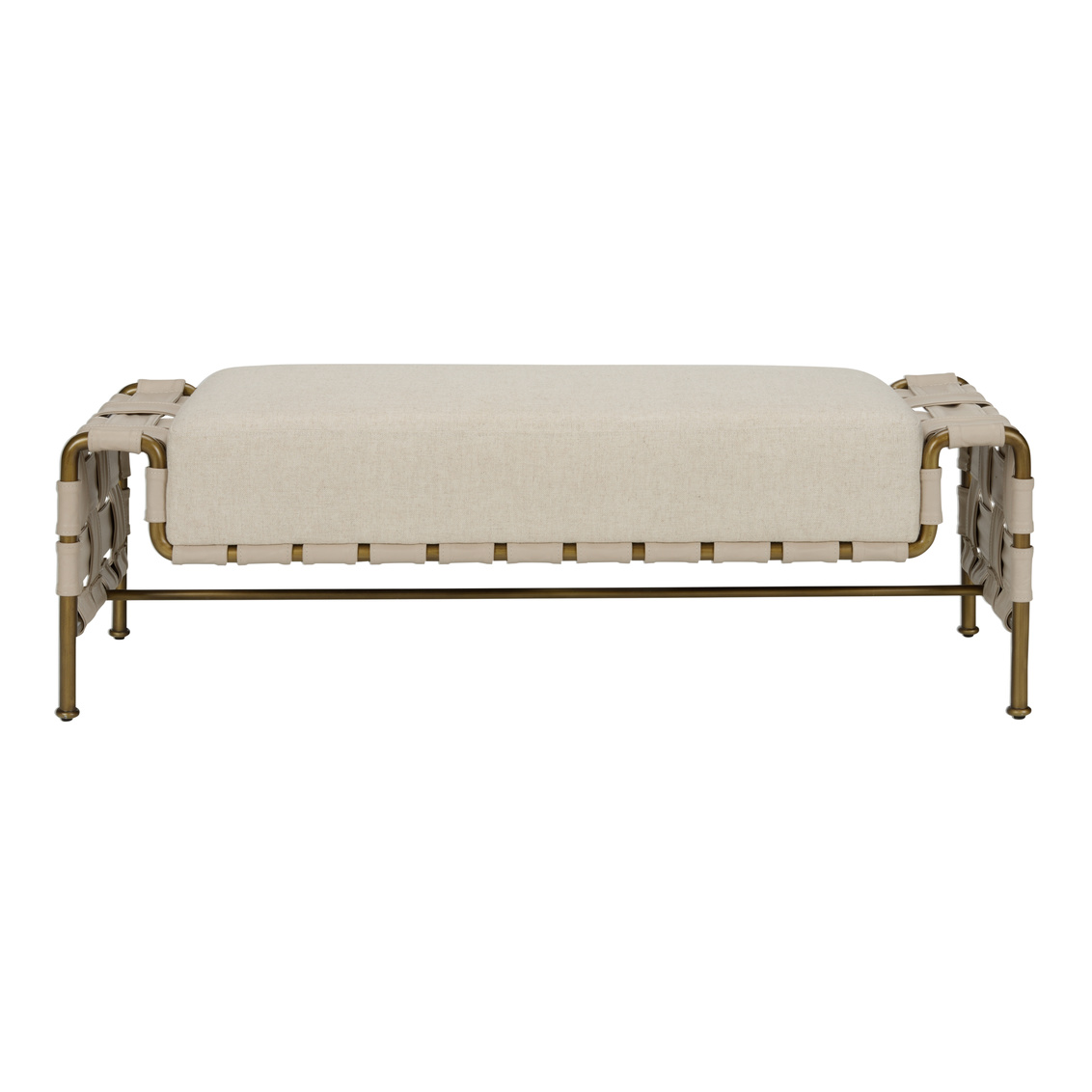 Wildwood™ Mies Chaise - Natural/Antique Brass, Fabric/Leather/Metal