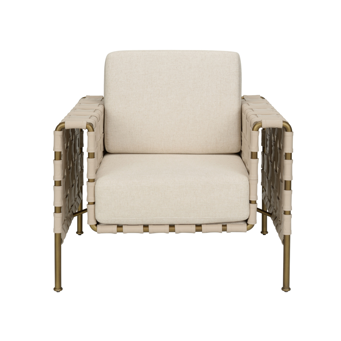 Wildwood - Mies Lounge Chair in Natural/Antique Brass, Leather