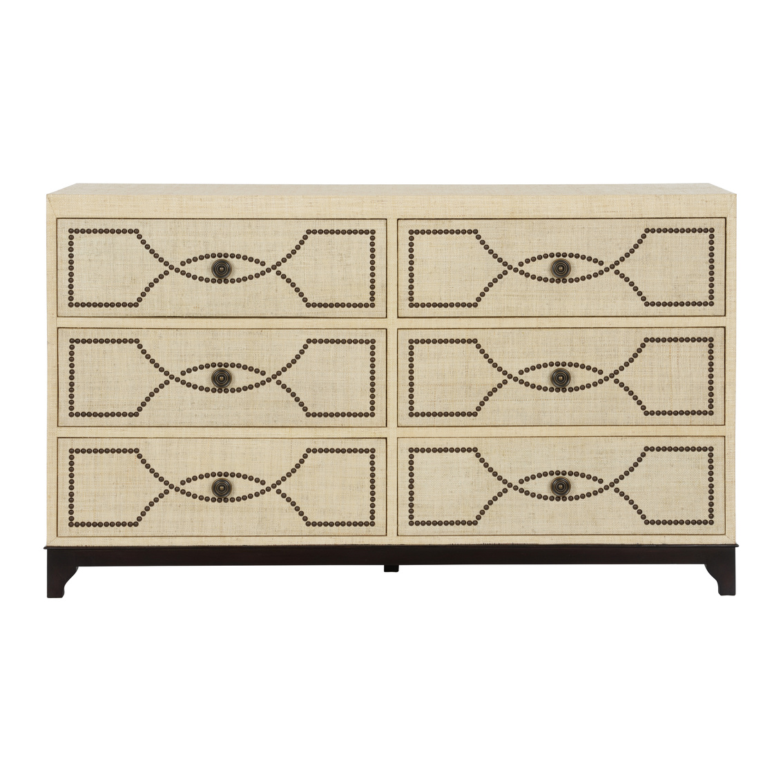 Wildwood - Tyra Chest in Black/Natural/Bronze, Wood/Raffia/Upholstery Nails