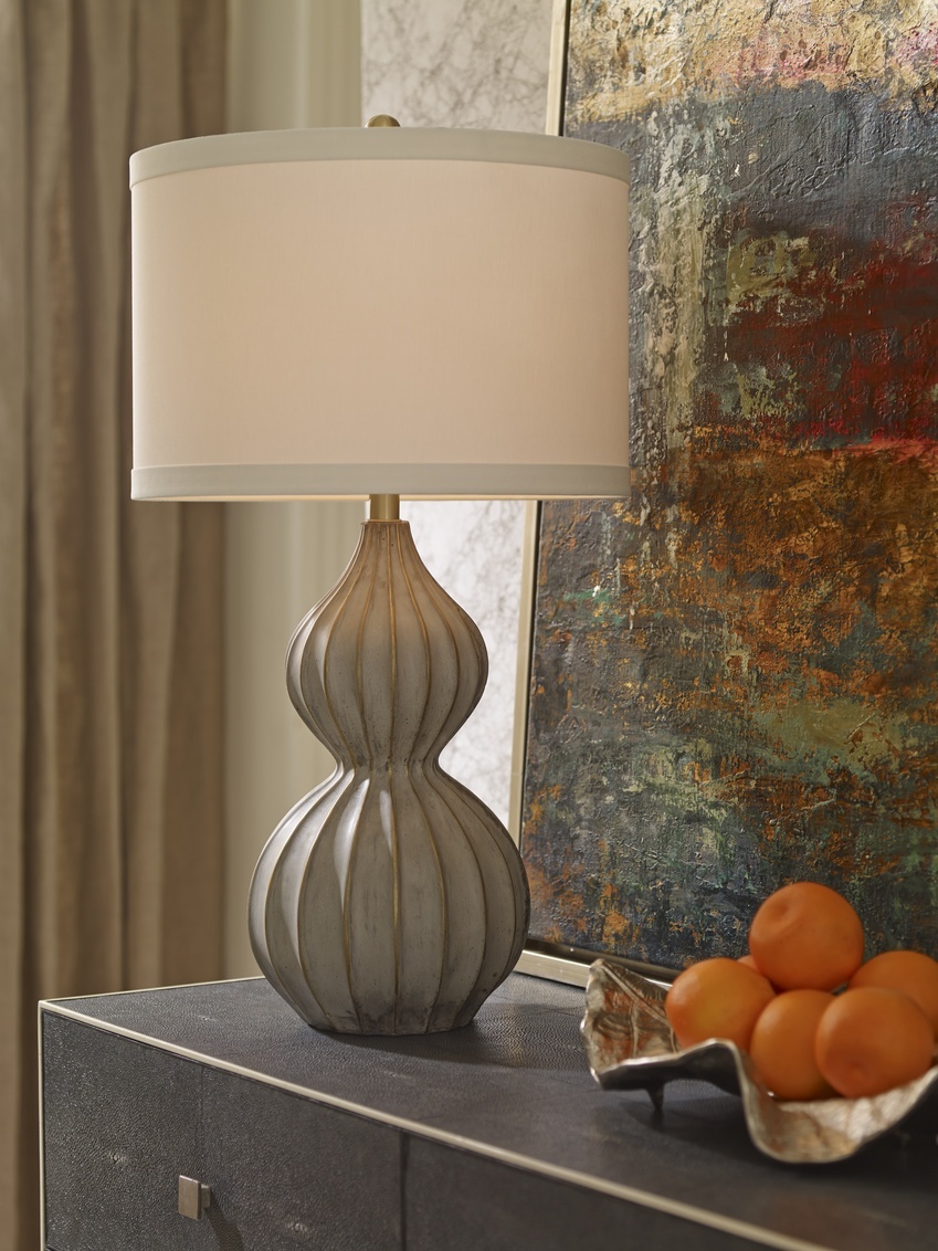 Wildwood - Delphine Lamp in Natural Concrete/Gold Leaf, Composite