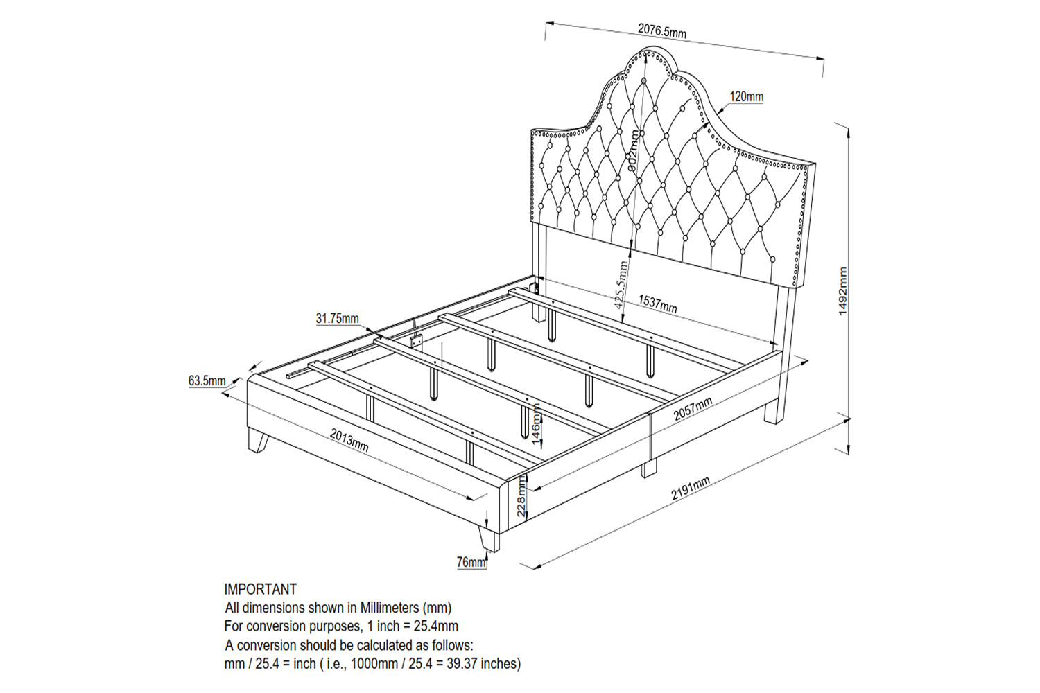 Worldwide Greta 78" King Bed - Gray