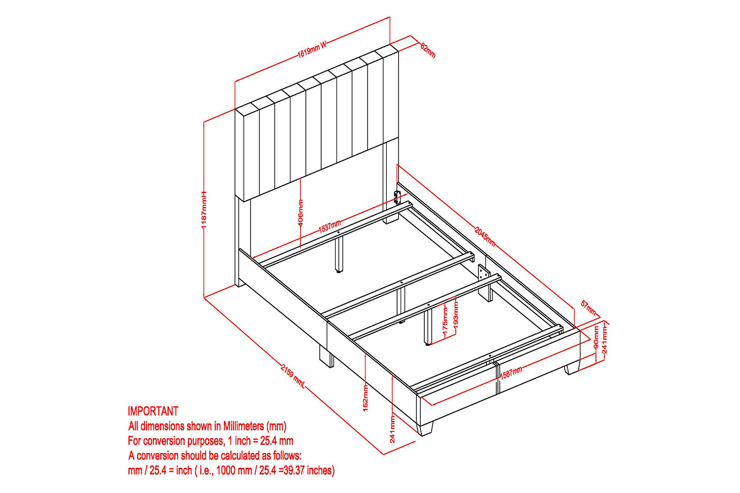 Worldwide Jedd 60" Queen Bed - Charcoal