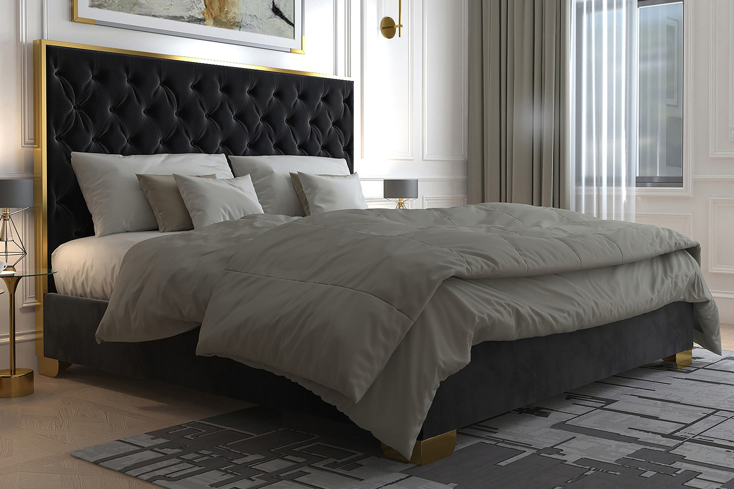 Worldwide Lucille 78" King Bed - Black/Gold