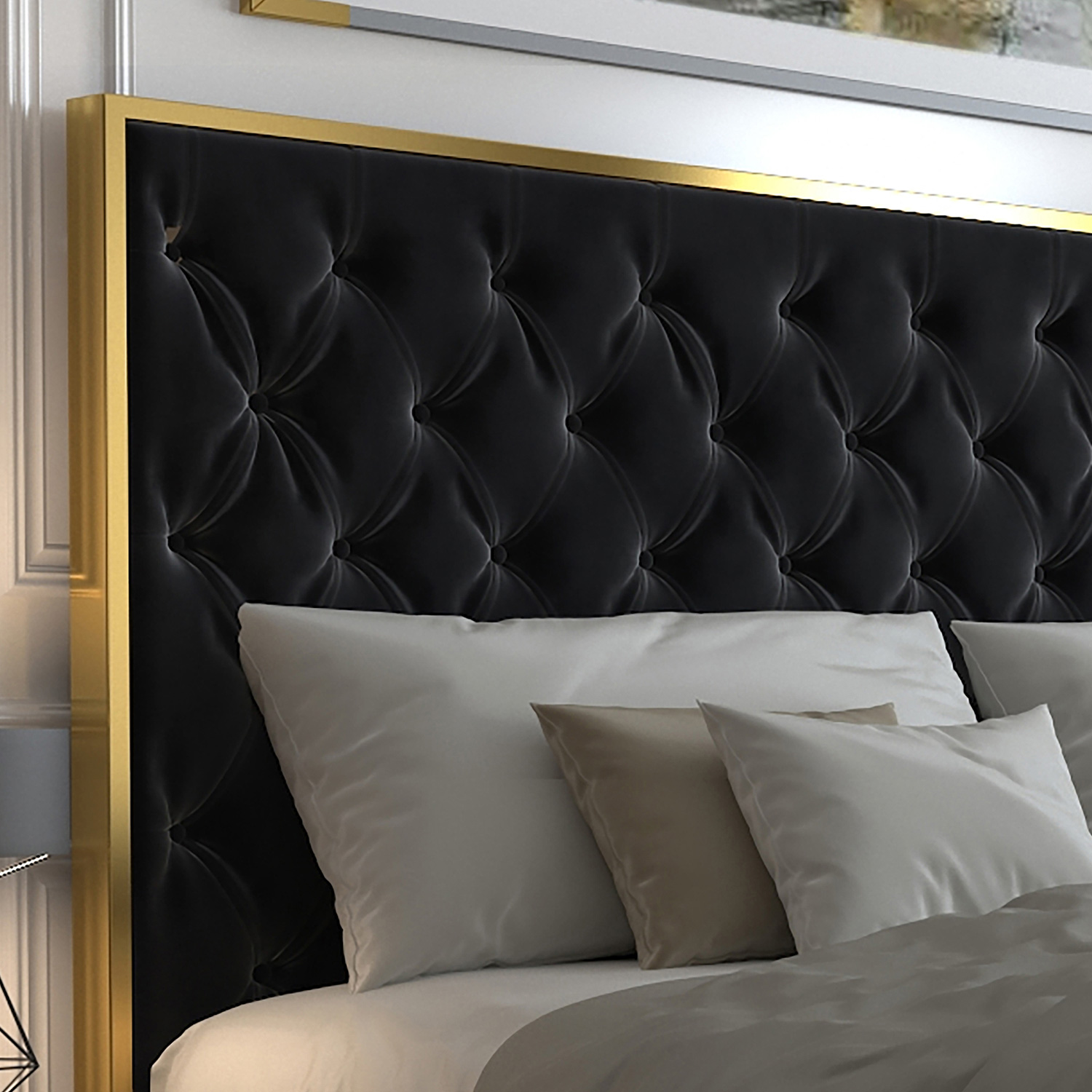 Worldwide Lucille 60" Queen Bed - Black/Gold