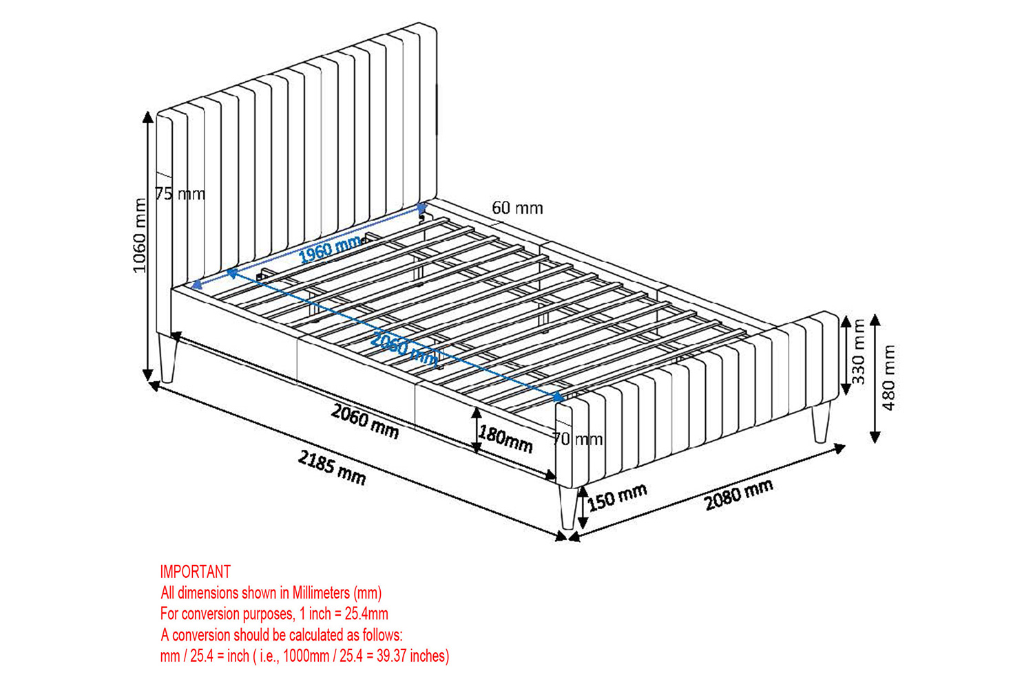 Worldwide Hannah 78" King Bed - Charcoal