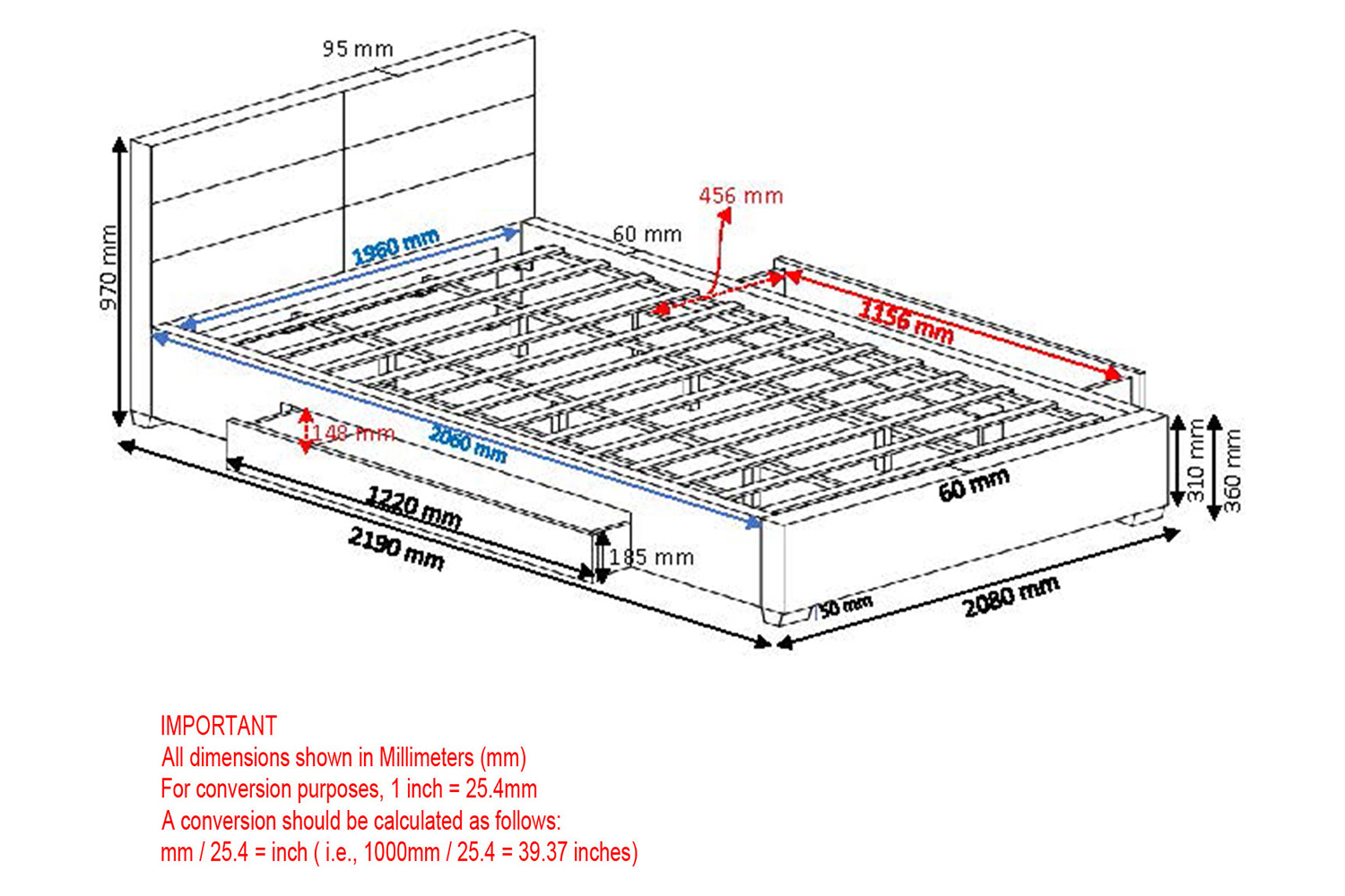 Worldwide Emilio 78" King Bed with Drawers - Light Gray