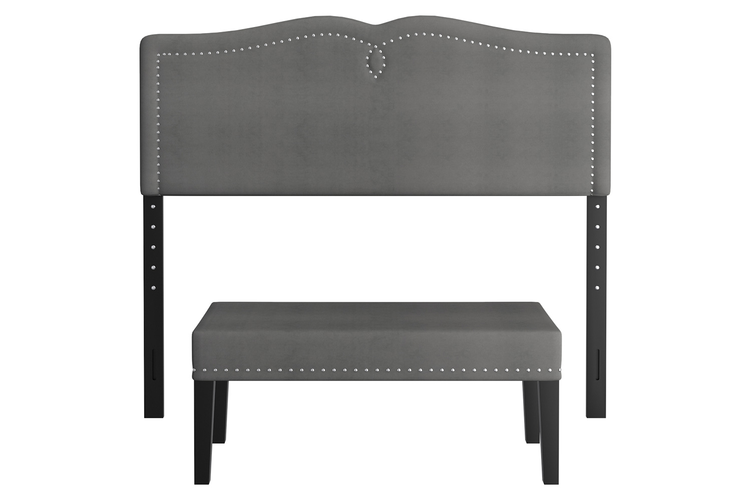 Worldwide Aurora 54"/60" Adjustable Headboard with Bench - Gray/Black