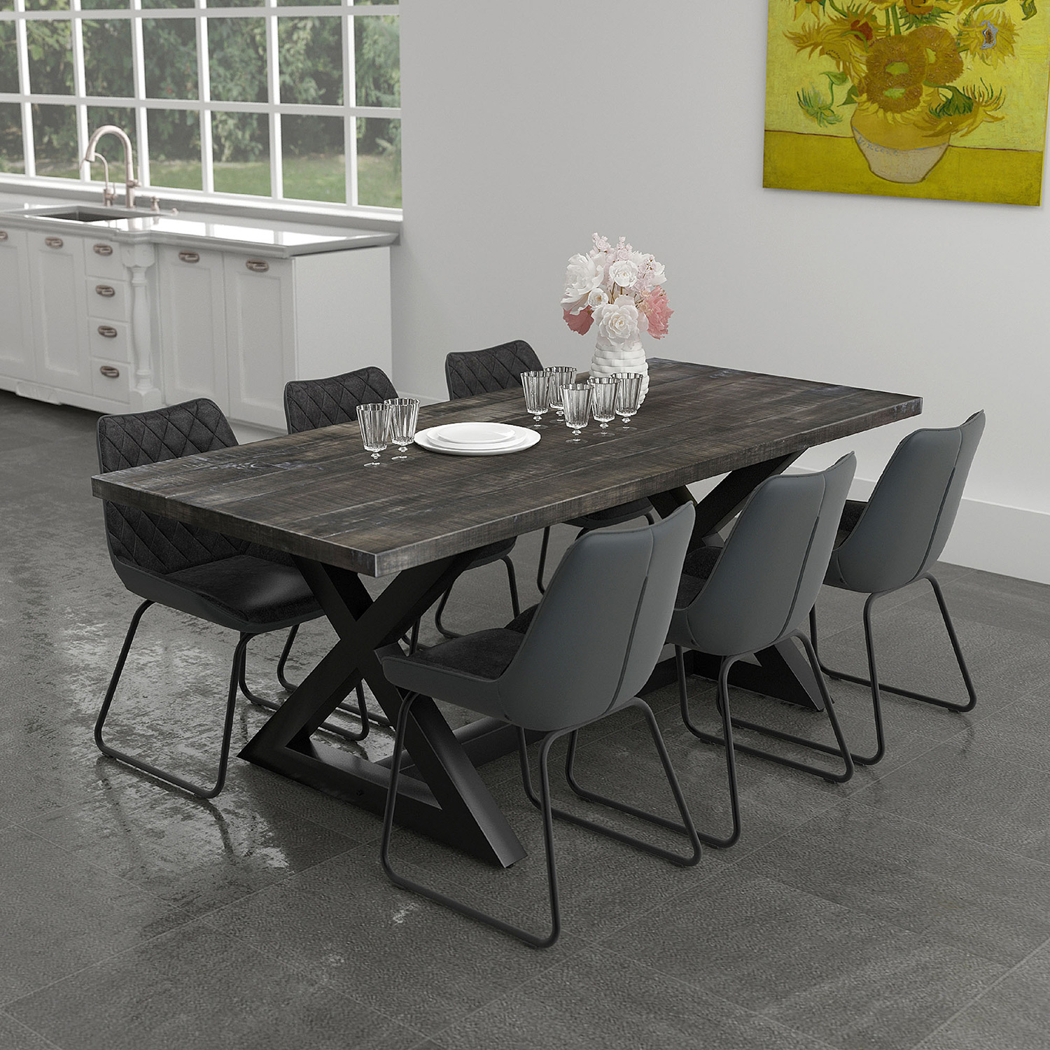 Worldwide Zax Rectangular Dining Table - Distressed Gray/Black